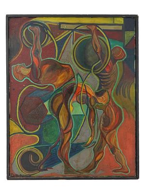 MIXED MEDIA ON CANVAS PAINTING BY YIGAL ELYADIN. A vintage mixed media on canvas painting by 
