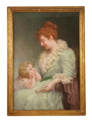 КАРТИНА МАТЬ С РЕБЕНКОМ ПОДПИСАНА СЭМЮЭЛЕМ ГЕНРИ РИГБИ. Пастельная и масляная картина на холсте 