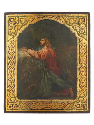РУССКАЯ ПРАВОСЛАВНАЯ ИКОНА 19 ВЕКА &laquo;МОЛЕНИЕ О ЧАШЕ&raquo;. Русская православная икона 19 века ручной 