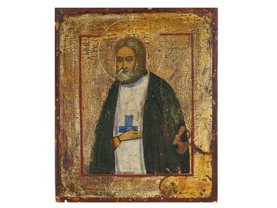 РУССКАЯ ПРАВОСЛАВНАЯ ИКОНА СВЯТОГО СЕРАФИМА САРОВСКОГО XIX ВЕКА. Старинная русская православная 