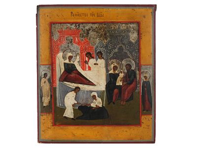 РУССКАЯ ПРАВОСЛАВНАЯ ИКОНА РОЖДЕСТВА БОГОРОДИЦЫ. Старинная русская православная рукописная икона 