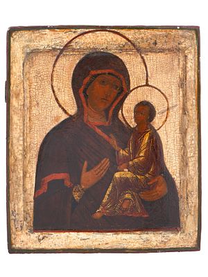 АНТИКВАРНАЯ РУССКАЯ ИКОНА XVIII В. ТИХВИНСКАЯ БОГОМАТЕРЬ. Антикварная русская православная икона 