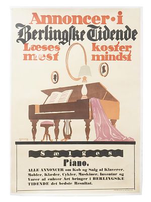Датский плакат Тор Бёгелунда для Berlingske Tidende. Тор Бёгелунд, датский художник, 1890-1959 
