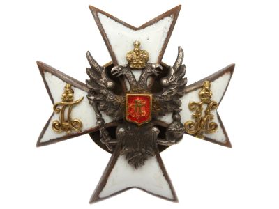 RUSSIAN BADGE OF THE OMSK 96TH INFANTRY REGIMENT. The badge was approved on September 26, 1908.A 