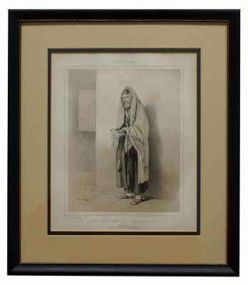 Russian Lithograph by Belousov Circa 1844. Antique Very Rare Russian Lithograph of Praying Jew. 
