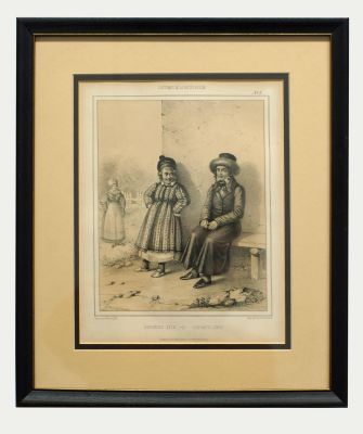 Russian Lithograph by Belousov Circa 1844. Antique Very Rare Russian Lithograph of Jewish Kids. 