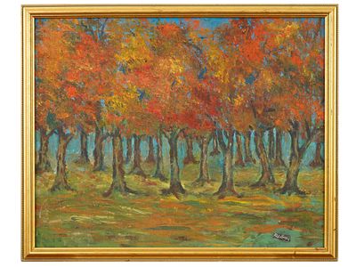 ЛЕСНОЙ ПЕЙЗАЖ, КАРТИНА МАСЛОМ, ПОДПИСАННАЯ ПОЛИТИНСКИМ. Картина маслом на холсте изображает 