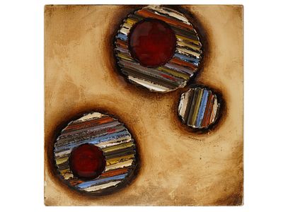 ABSTRACT MIXED MEDIA W EPOXY RESIN PAINTING SIGNED. A mixed media with epoxy resin painting on 