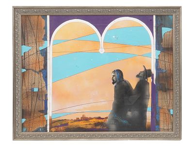 HOLY LAND COLLAGE PAINTING BY VLADIMIR UMANSKY. Vladimir Umansky, Russian, b. 1948, mixed media 