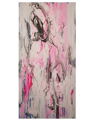 ION NICOLA MIXED MEDIA ABSTRACT COMPOSITION PAINTING. A large vertical abstract composition 