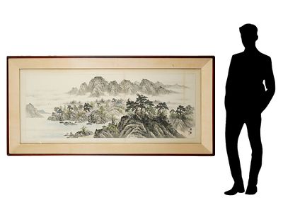 Большая китайская пейзажная акварельная живопись. Большая китайская горизонтальная пейзажная 