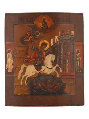 АНТИКВАРНАЯ РУССКАЯ ПРАВОСЛАВНАЯ ИКОНА СВЯТОЙ ГЕОРГИЙ И ДРАКОН. Антикварная русская православная 