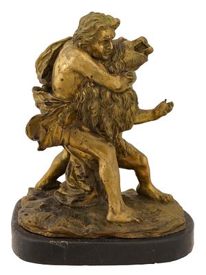 ANTIQUE RUSSIAN BRONZE SCULPTURE HERCULES ON MARBLE BASE. An antique Russian early 20th century 