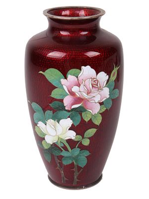 VINTAGE JAPANESE CLOISONNE ENAMEL AND SILVER VASE. A vintage small Japanese silver and enamel 