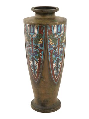 ANTIQUE JAPANESE MEIJI CLOISONNE ENAMEL BRONZE VASE. An antique Japanese bronze vase. Late Meiji 