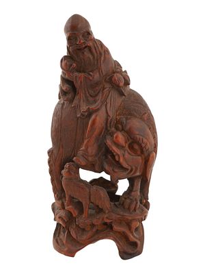 АНТИКВАРНАЯ КИТАЙСКАЯ РЕЗЬБА ИЗ КОРНЯ БАМБУКА, ИЗОБРАЖАЮЩАЯ ЛАО-ЦЗЫ. Антикварная китайская 