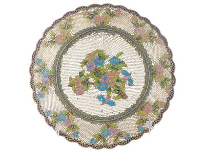 ANTIQUE CHINESE QING FILIGREE BRASS ENAMEL PLATE. An antique Chinese filigree brass plate with 