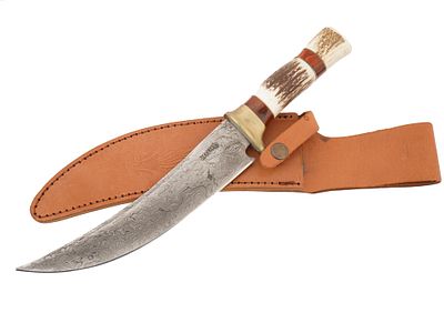 НОЖ MARBLES CUSTOM SKINNER ИЗ ДАМАССКОЙ СТАЛИ С НОЖНАМИ. Нож-скиннер из дамасской стали 