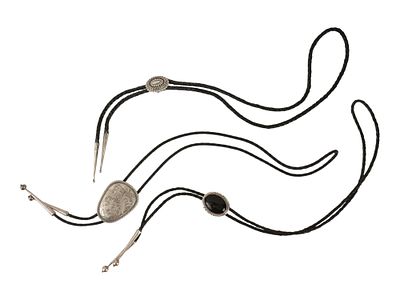 VINTAGE AMERICAN OLD PAWN STERLING SILVER BOLO TIES. A set of three vintage American Old Pawn 
