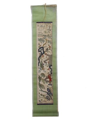 AN ANTIQUE CHINESE SILK COLORED EMBROIDERY SCROLL. An antique Chinese silk colored embroidery 