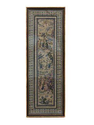 A CHINESE FRAMED SILK EMBROIDARY, 19TH CEN. A nice Chinese hand-embroidered silk panel.Ca. 