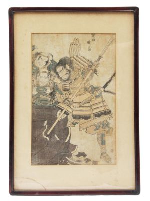 AN ANTIQUE JAPANESE WOODBLOCK PRINT EDO PERIOD. An antique woodblock print depicting Odai 