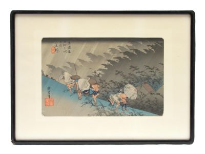 AN ANTIQUE UTAGAWA HIROSHIGE WOODBLOCK PRINT. An Utagawa Hiroshige (1797-1858) woodblock print 