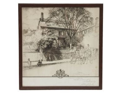 AN ANTIQUE ETCHING SIGNED SIDNEY LAWTON SMITH. An early 20th-century etching of the John Hancock 