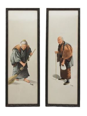 TWO VINTAGE JAPANESE WATERCOLORS SIGNED S.HODO. A pair of vintage framed watercolors signed S. 