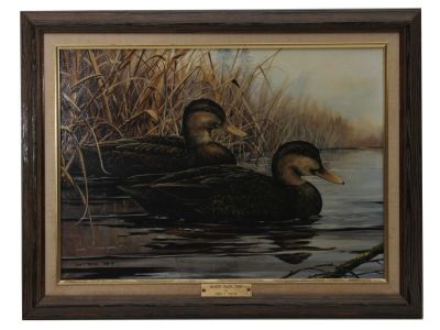 AN OIL PAINTING BY JOHN F PRITKO. A John F. Pritko, American wildlife artist, 1948-1992. 