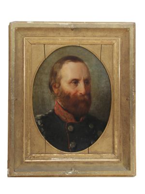 AN AMERICAN ANTIQUE OIL PAINTING OF THE OFFICER. A 19th century oil painting on canvas 