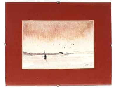 1958 AMERICAN WATERCOLOR MARINE PAINTING SIGNED. A mid century American watercolor on paper 
