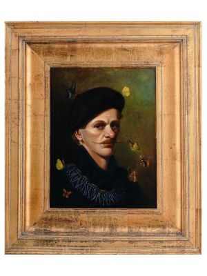 SURREALIST MALE PORTRAIT PAINTING SIGNED BY MOLNAR. Oil on board painting depicting a portrait 