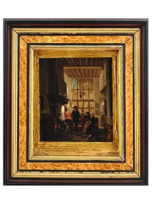 ANTIQUE INTERIOR SCENE PAINTING BY HENRI DIDDAERT. Oil on board painting by Henri Diddaert, 1819 