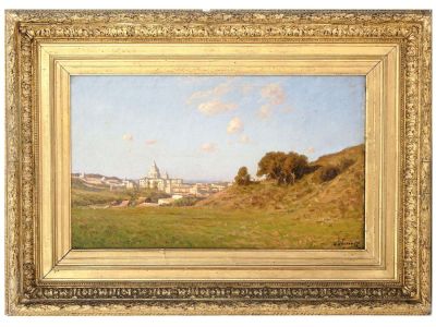 ANTIQUE VIEW OF ROME OIL PAINTING BY LEON JOUBERT. Oil on canvas painting by Leon Joubert, 1851 
