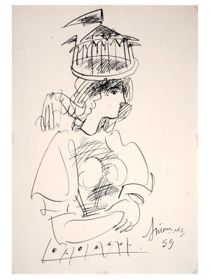 RUSSIAN PORTRAIT INK PAINTING BY ALEXANDER TYSHLER. Alexander Grigorievich Tyshler or Tishler 
