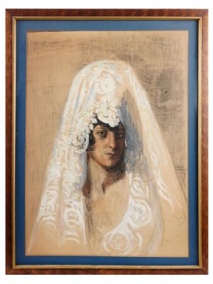 SPANISH MIXED MEDIA PAINTING BY PASCUAL MONTURIOL. Enrique Pascual Monturiol, Spanish, 1886 to 