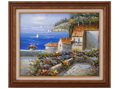 MID CENTURY AMERICAN SEASCAPE PAINTING UNSIGNED. A mid century American landscape painting 