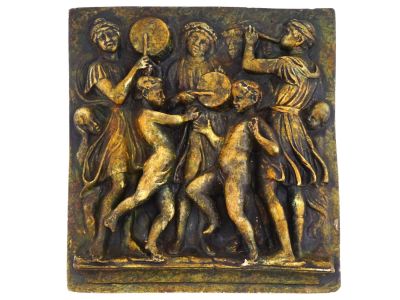 ANTIQUE BAS RELIEF PLASTER PANEL AFTER DELLA ROBBIA. An antique Italian carved plaster panel 