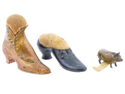 ANTIQUE VICTORIAN PIN CUSHIONS AND MEASURING TAPE. A lot of antique Victorian sewing supplies 