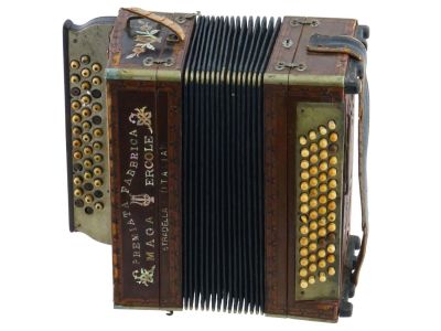 ANTIQUE ITALIAN ACCORDION BY MAGA ERCOLE C 1895. An antique accordion by Maga Ercole, created 