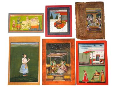 ANTIQUE INDIAN MUGHAL EMPIRE MINIATURE PAINTINGS. A lot of antique Indian miniature paintings. 