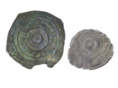 ANTIQUE FATIMID AZIZ BILLAH HALF DIRHAM SILVER COINS. Two rare and scarce numismatic pieces 