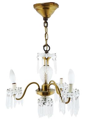 VINTAGE GILT BRASS AND LEAD CRYSTAL CHANDELIER. A vintage gilt brass and cut lead glass 