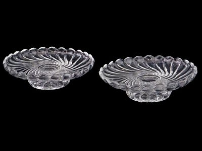 2 VINTAGE FRENCH GLASS CANDY BOWLS BY BACCARAT. A pair of vintage French glass candy bowls or 