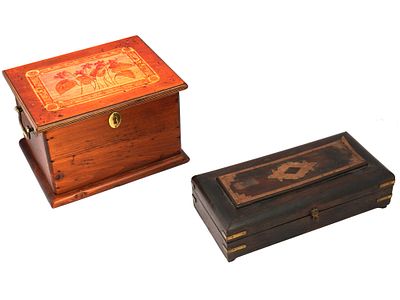 LOT OF TWO VINTAGE AMERICAN WOODEN JEWELRY BOXES. A lot of two vintage American wooden jewelry 