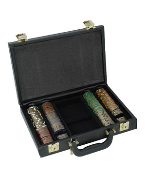 VINTAGE SET OF TANGIER CASINO POKER CHIPS. A vintage set of poker chips comprising red, white 