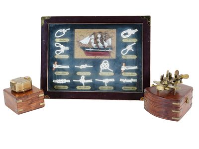 3 VINTAGE NAUTICAL KNOTS WALL DECOR SEXTANT COMPASS. A lot of three vintage nautical items 