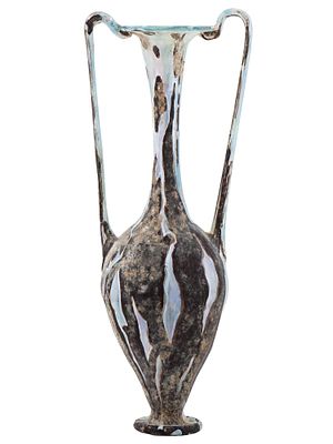 ANCIENT ROMAN GLASS AMPHORA FOR PERFUMES WITH LONG NECK. An ancient Roman glass amphora for 
