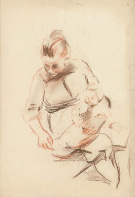 Юрьева Н.Б. (1931 г.р.) - Три рисунка. - "Женщина с ребенком". СССР, 1960-е годы. Бумага, пастель. 